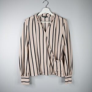 Adrianna Papell Blouse Women's Small Blush/Black stipe faux wrap Business casual